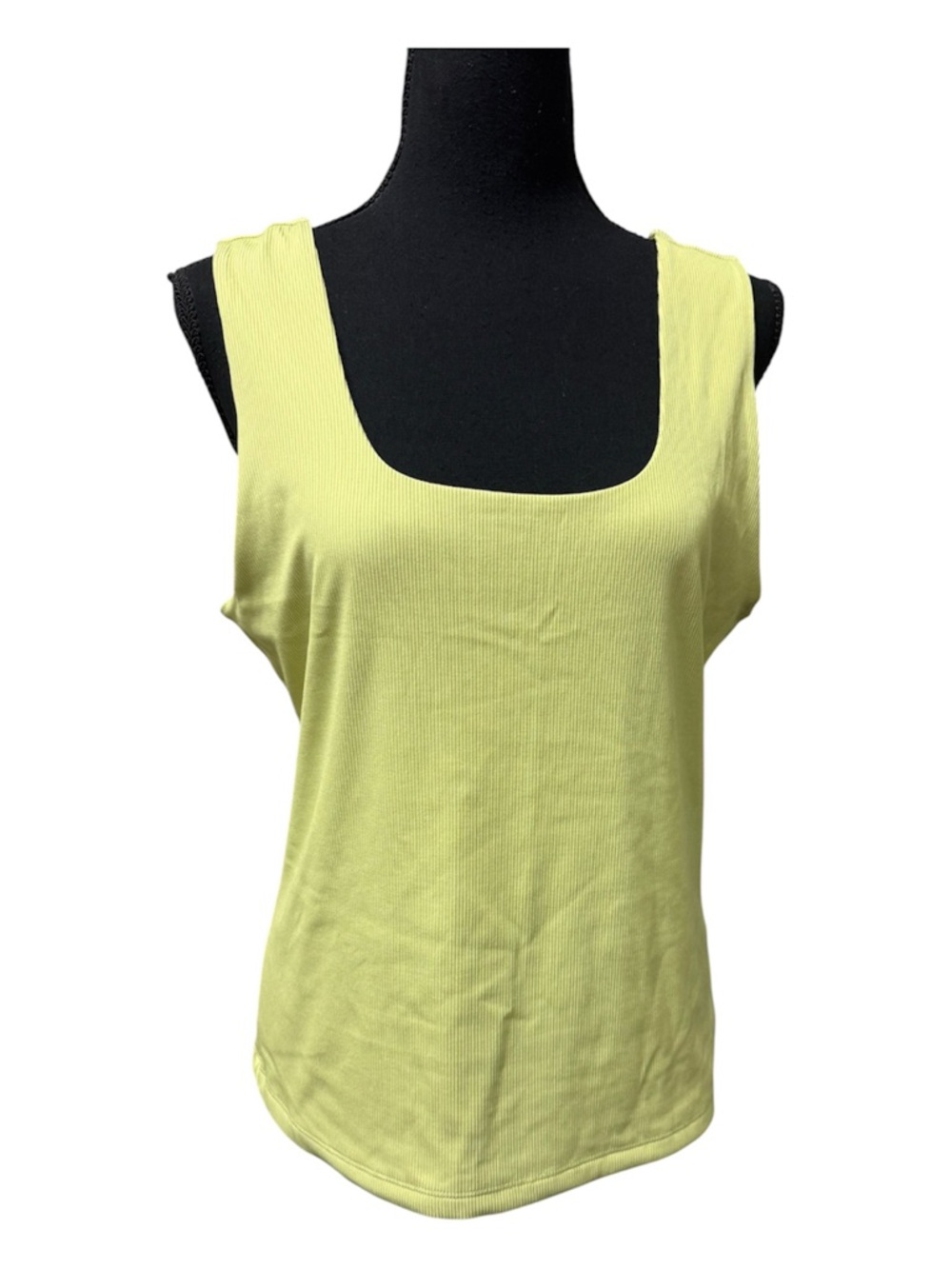 Tahari Lime Green Ribbed Tank Top XL Stretch Scoop Neck Summer Basic Chic